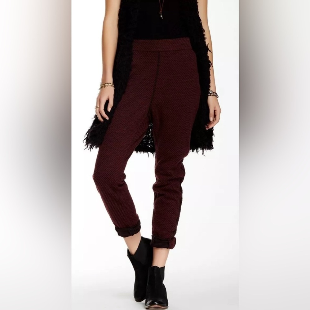 BNWT FREE PEOPLE MAROON COMBO STACKED STREET PANT XS ROOMY AND COMFY!
